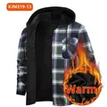 Casual men's plaid hooded long sleeve shirt featuring a warm black fleece interior lining - S / Tops / Blue and Green Plaid (JM319-13)