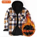 Men's thermal hooded flannel plaid shirt featuring thick fleece lining in brown and yellow - S / Tops / Yellow Brown White Blue Plaid (JM319-14)