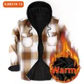 Brown plaid flannel hooded shirt with thick fleece lining for warmth - S / Tops / Brown White Plaid (JM319-15)