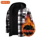 Men's fleece lined hooded plaid shirt in black and white flannel for winter warmth - S / Tops / Black White Gray Plaid (JM319-16)