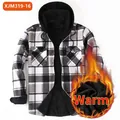 Men's hooded flannel plaid shirt in black and grey with ultra-warm fleece lining - S / Tops / Black White Grey Plaid (JM319-16)