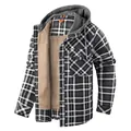 Giacca camicia scozzese da uomo con cappuccio e calda fodera in pile per l'inverno - S / Tops / Grigio