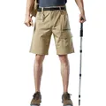 Men's khaki quick-dry hiking shorts with multi-pockets and stretchy elastic fabric - S / Bottom (3201) / Khaki