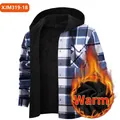 Men's blue and white plaid hooded flannel shirt with warm black fleece lining SKU XJM319 - S / Tops / Blue White and Black Plaid (JM319-18)