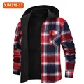 Men's warm flannel plaid hooded jacket with black fleece lining in red plaid pattern - S / Tops / Red Black White Plaid (JM319-17)
