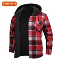 Warm red and black plaid hooded flannel shirt for men with thick black fleece lining. - S / Tops / Red Black Plaid (JM319-19)