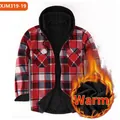 Men's red and black plaid hooded flannel shirt featuring warm thick fleece lining - S / Tops / Red Black White Plaid (JM319-19)