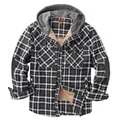 Classic men's black and white plaid hooded jacket with warm fleece lining and chest pockets - S / Tops / Gray