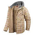 Giacca a camicia scozzese da uomo con cappuccio e fodera in pile gialla e marrone calda - S / Tops / Cachi