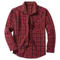 Herren Retro Western Flanellhemd rot-schwarz kariert mit Perlmuttknöpfen und Cord-Kragen - S / Oberteile / Rot