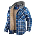 Giacca di flanella a quadri blu da uomo con cappuccio e fodera in pile calda e spessa - S / Tops / Blu