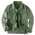 Klassische olivgrüne Herren-Truckerjacke mit warmem Karo-Flanellfutter-Detail - S / Oberteile / Grün