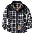 Classic men's plaid fleece-lined flannel shirt jacket with corduroy trim and warm lining - S / Tops / Stand Collar Gray (3251)