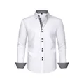 Elegant white long-sleeved shirt for men with double buttons and contrast pattern detail - XS / Tops / White