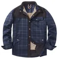 Giacca a camicia scozzese blu e nera da uomo con calda fodera in pile per l'inverno - S / Tops / Blu scuro
