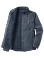 Herren-Retro-Utility-Jacke in Dunkelblau mit warmem Flanell-Karo-Futter und Knöpfen - S / Oberteile / Blau