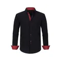 Men's black long-sleeved shirt with red contrast collar and cuffs business casual style - XS / Tops / Black