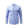 Slim fit light blue men's stand collar long sleeve stretch business casual shirt front - S / Tops / Light Blue