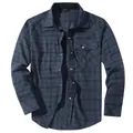 Navy-blaues kariertes Flanellhemd für Herren mit Perlmuttknöpfen im Western-Stil - S / Oberteile / Blau