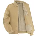 Herrenjacke aus khakifarbenem Segeltuch mit warmem Fleecefutter und Cordkragen. - S / Oberteile / Khaki