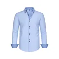 Light blue slim fit stretch non-iron long sleeve men's business casual dress shirt - XS / Tops / Blue