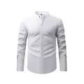 Men's white stand-collar long-sleeve business casual stretch shirt variant view - S / Tops / White
