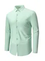 Premium men's non-iron elastic long-sleeve dress shirt in soft mint green color - XS / Tops / Light Green (Long Sleeve)