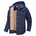 Giacca con cappuccio a quadri da uomo con calda fodera in pile nel motivo blu e nero - S / Tops / Blu scuro