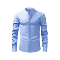 Chemise à manches longues bleu clair en imitation lin avec un col officier élégant - XS / Hauts / Rose bonbon