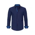 Navy blue men's long sleeve business casual shirt with contrast collar details - XS / Tops / Navy Blue