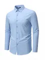Men's light blue stretch long sleeve non-iron dress shirt in SKU variant view. - XS / Tops / Blue