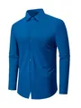 Premium royal blue long-sleeved men's stretch shirt with soft wrinkle-free fabric - XS / Tops / Peacock Blue (Long Sleeve)