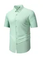 Professional men's slim fit stretch non-iron short sleeve dress shirt in light mint green - XS / Tops / Light Green (Short Sleeve)