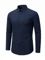 Classic navy blue long-sleeved slim-fit stretch dress shirt for men with cooling fabric - XS / Tops / Navy Blue