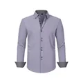 Men's grey business casual long sleeve shirt with contrast collar and cuffs lining - XS / Tops / Gray