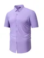 Premium men's light purple short-sleeve elastic dress shirt with a non-iron finish - XS / Tops / Light Purple (Short Sleeve)
