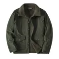 Premium men's olive green corduroy jacket with thick fleece lining and warm lapel collar - S / Tops / Green