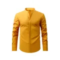 Premium mustard yellow men's long sleeve stand collar shirt in stretch business fabric - Golden Yellow