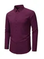 Classic men's long-sleeved stretchy non-iron button-down shirt in deep burgundy purple - XS / Tops / Burgundy