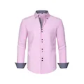 Men's light pink long-sleeved business casual shirt with contrast pattern details - XS / Tops / Pink