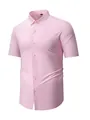 Men's slim-fit pink short-sleeved shirt with cooling elastic fabric and non-iron finish - XS / Tops / Pink (Short Sleeve)
