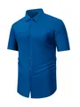 Premium men's royal blue stretch wrinkle-free short sleeve slim fit button-down shirt - XS / Tops / Peacock Blue (Short Sleeve)