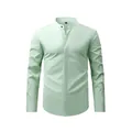 Professional men's mandarin collar long sleeve stretch shirt in a stylish mint green - Light Green