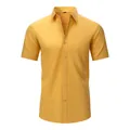Men's summer stretch non-iron short sleeve shirt in golden yellow finish - 46/XXXL / Tops / T-Shirts / Gold