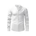 Chemise blanche pour homme à manches longues, col officier, aspect lin et texture - Blanc / XS