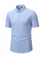 Men's light blue short sleeve stretch shirt with a smooth, wrinkle-resistant finish - XS / Tops / Blue