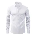 Chemise blanche à manches longues pour hommes en tissu extensible sans repassage, soyeux - 43/L / Hauts / Manches longues / Blanc