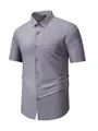 Professional men's high-elastic cool-feeling short-sleeved gray shirt in a modern sleek fit - XS / Tops / Gray