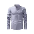 Chemise homme haut de gamme mauve clair aspect lin à manches longues et col officier - Gris / XS