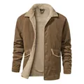 Pesante giacca invernale da uomo in velluto a coste marrone con calda fodera beige - M / Tops / Cuoio